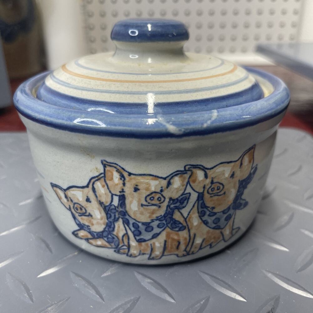 Louisville Stoneware Pottery Vintage Rare Canister Jar "Precious Pigs" 3.5”x5”